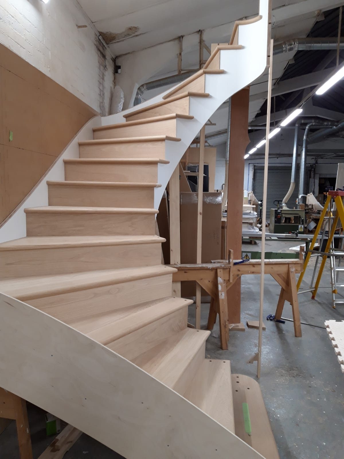 Curved staircase taking shape in the workshop
