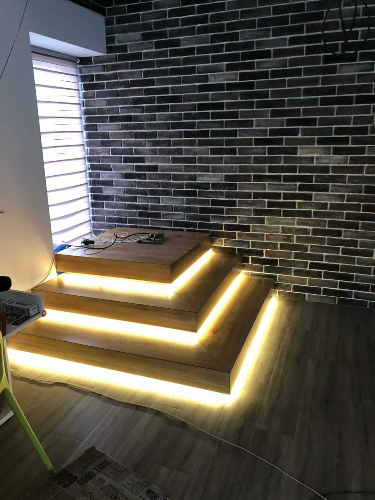 Oak steps with LED strip lighting