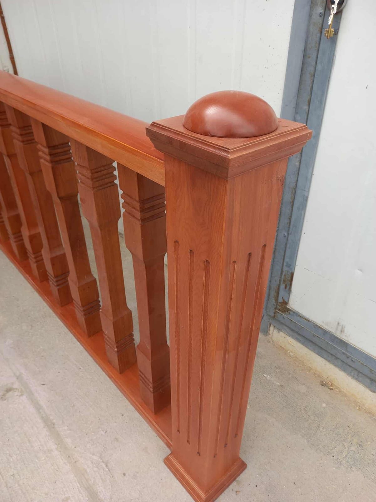 Oak newel post and balustrade in the workshop