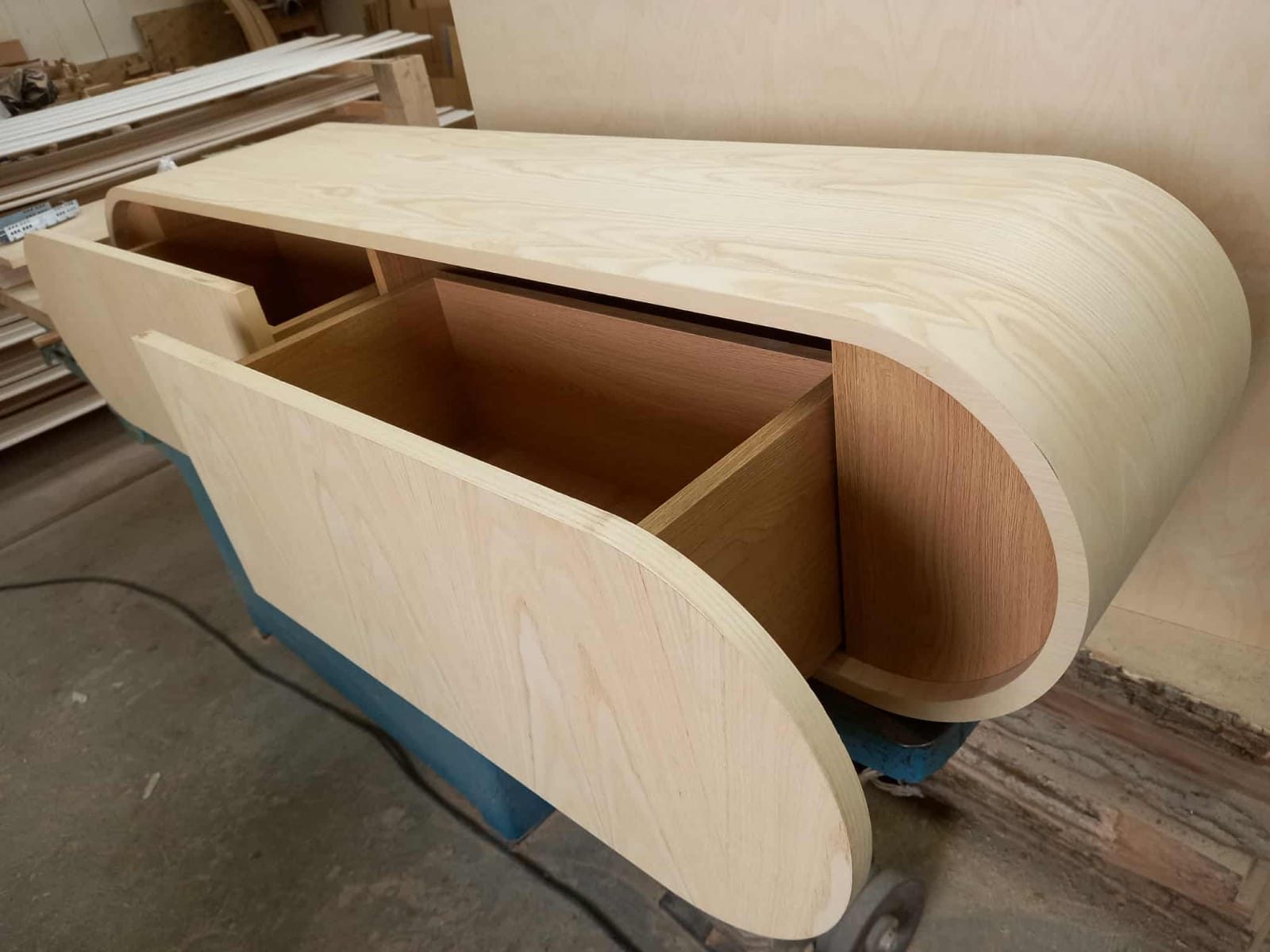 Curved ash cabinet during making