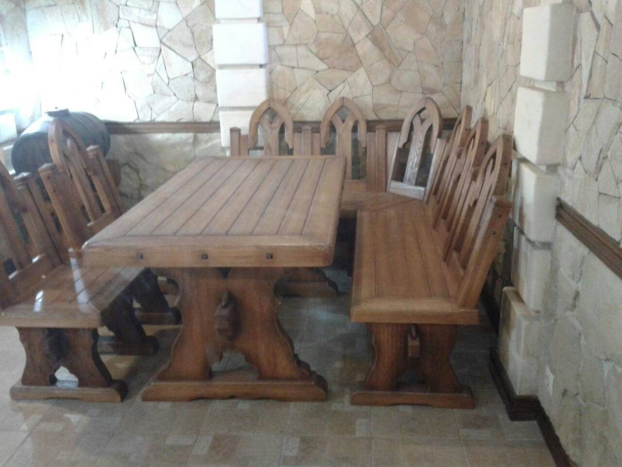 Solid timber dining table and benches